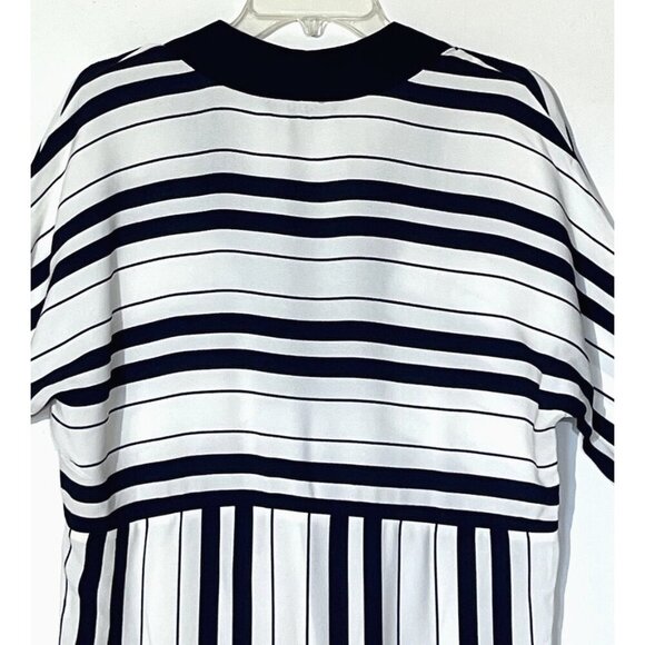 New ZARA White & Navy Blue Stripes High Low V-Neck Tunic Top - Picture 9 of 10